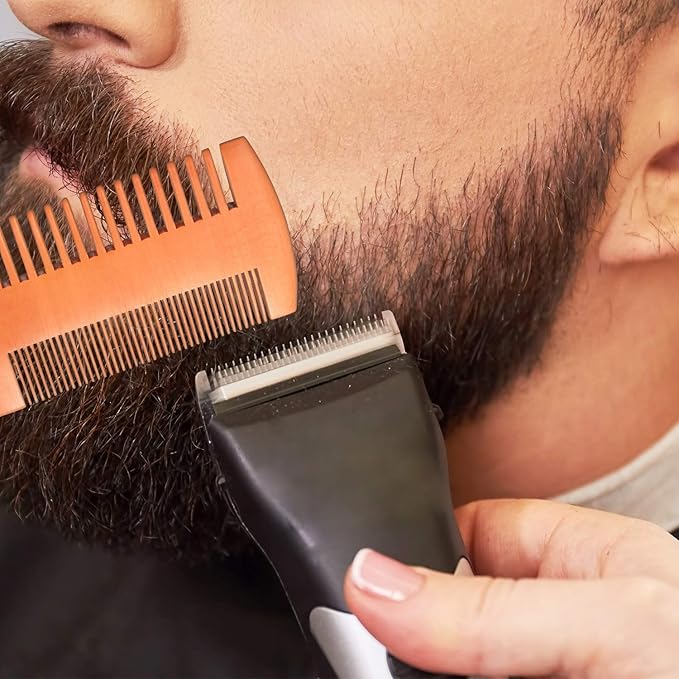 Natural Sandalwood Dual Action Beard and Mustache Comb with Leather Case (Yellow)