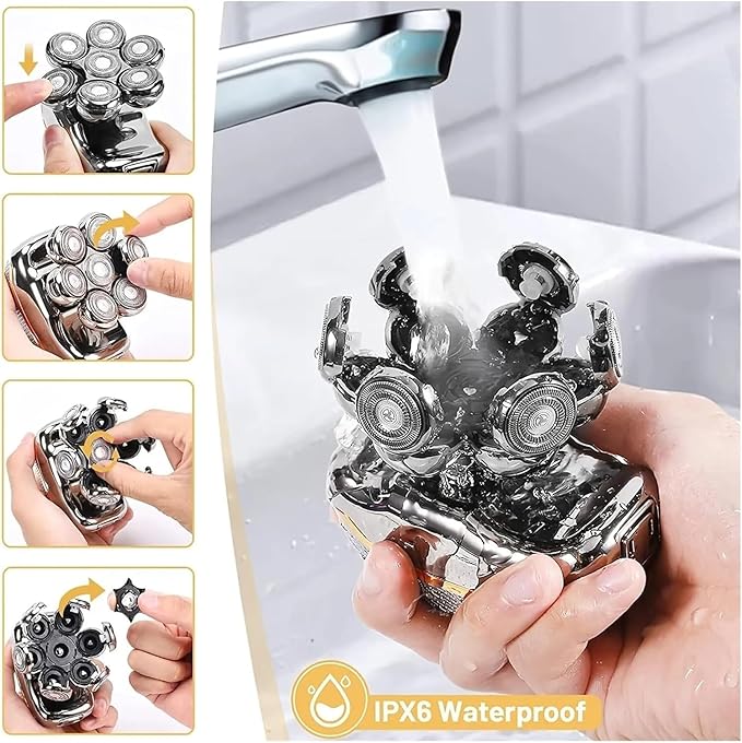 Head Shaver for Bald Men, 5-in-1 Electric Shaving & Grooming Kit, 7D Magnetic Rotary Electric Razor, Waterproof for Wet & Dry Use, USB-C Charging, LED Display Rechargeable Head & Body Hair Shaver