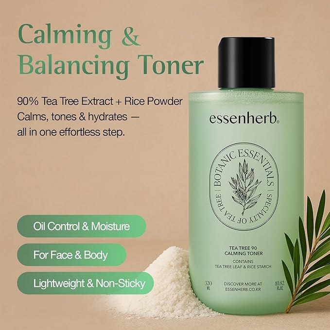 Tea Tree 90 Calming Toner | Vegan | Real Tea Tree | Sebum Control | Mild Formula, Korean Skincare (320ml, 10.82oz)