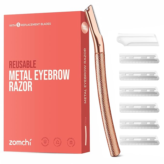 ZOMCHI Eyebrow Razor, Face Razors for Women&Men, Eyebrow Trimmer Shaper with Precision Cover,Facial Shaver with 6 Blades (Rose Gold)