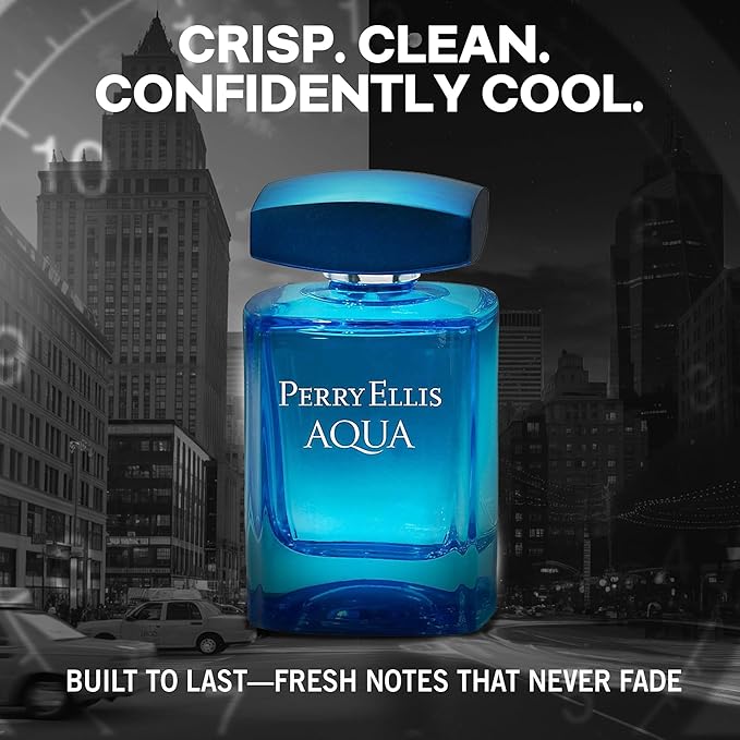 Perry Ellis Aqua Eau De Toilette Spray for Men - Mens Cologne, Long Lasting Perfume, EDT, Fragrance with Notes of Bergamot, Wood Notes & Musk - 3.4 fl oz (100 mL)