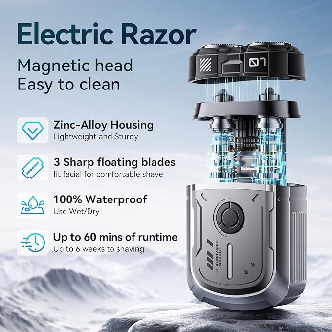 Electric Shavers for Men,Mini Electric Razor,Electric Shavers for Men Face,USB Rechargeable Portable Travel Shaver,Double-Ring Magnetic Cutter,IPX7 Waterproof,Cordless Compact Shaver
