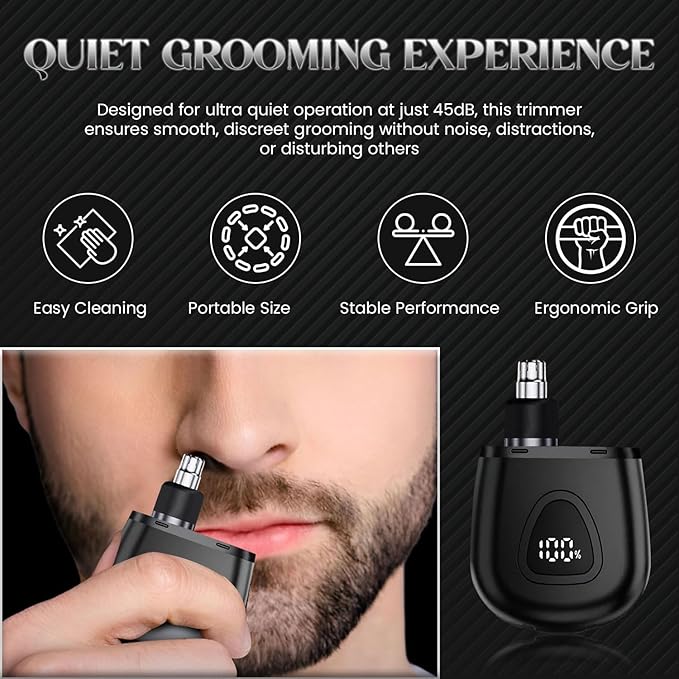 Nose Hair Trimmer for Men Women - Electric Nose Hair Clipper with Replaceable Stainless Steel Blade, Powerful Motor, Wet/Dry Use, Portable USB Rechargeable Design | Black