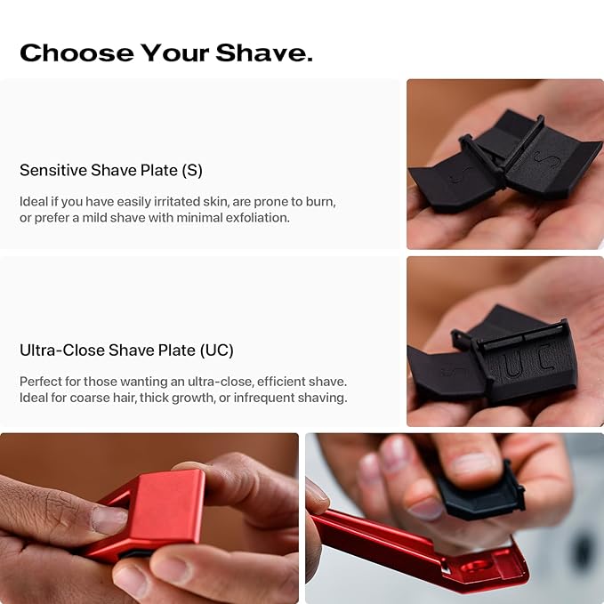 HYPE X1 Safety Razor Shave Settings - Sensitive (S) & Ultra-Close (UC) Settings, Durable Aerospace-Grade Aluminum, Magnetic snap-on design, Compatible with HYPE X1 Safety Razor for Men & Women-Black