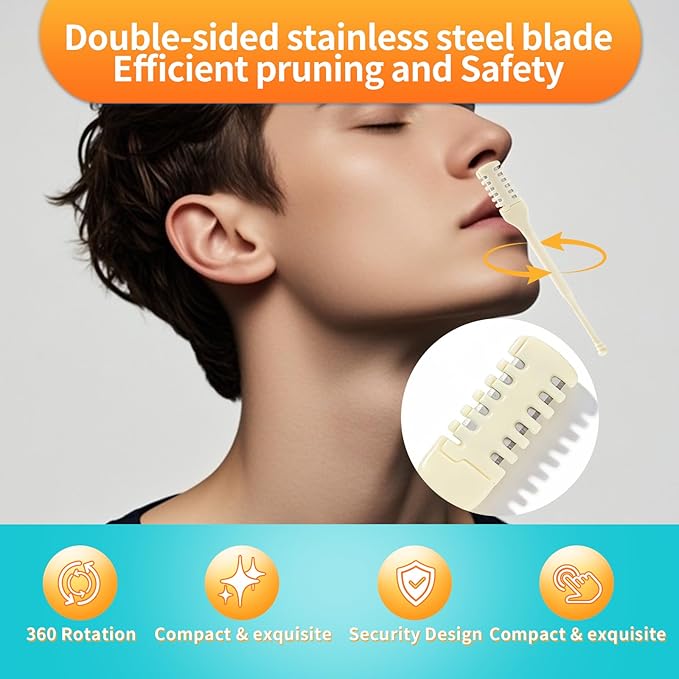 360°Manual Nose Hair Trimmer, Dual-Blade Manual Trimmer for Women Men Double Sided Nose Hairs Remover Tool (Beige,12 PCS)