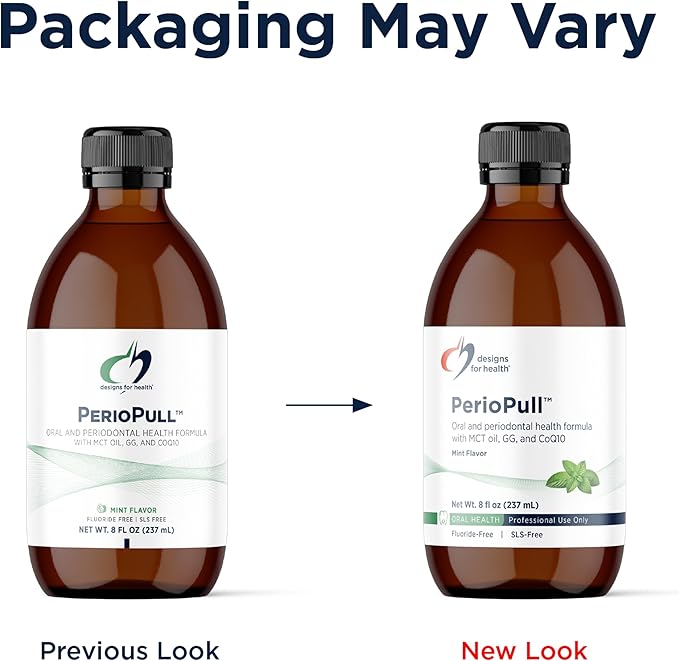 Designs for Health PerioPull - Pulling Oil for Teeth and Gums, Fresh Breath - Oil Pull with MCT Coconut Oil, GG, Bromelain & Coenzyme Q10 to Support Oral Health - Fresh Mint Flavor Oral Rinse (8oz)