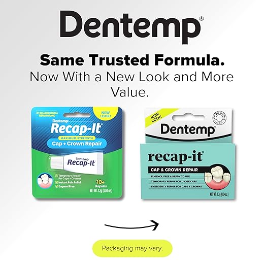 Dentemp Recap-It Cap and Crown Repair Dental Kit - Fast Acting Formula Dental Cement for Loose Caps (Pack of 1) - Temporary Cement for Crown and Bridge