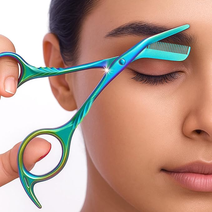 Eyebrow Trimming Scissors with Combs, Eyebrow Cutter Hair Removal Eyebrow Scissors,Eye brow razors, Eyebrow trimmer for women,Gifts For Men Women Stocking Stuffers (Rainbow)