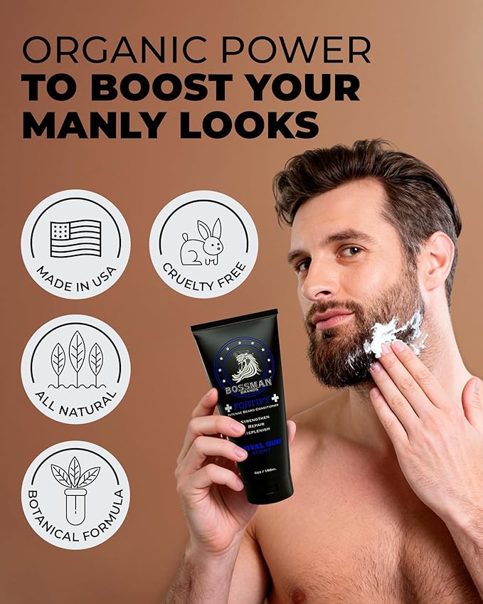 Bossman Essentials Beard Kit for Men, Set of 3 - Beard Oil Jelly, Fortifying Conditioner Cream, Beard Balm - Grooming Growth Care Accessories - Gift Set for Men (Naked - Unscented)