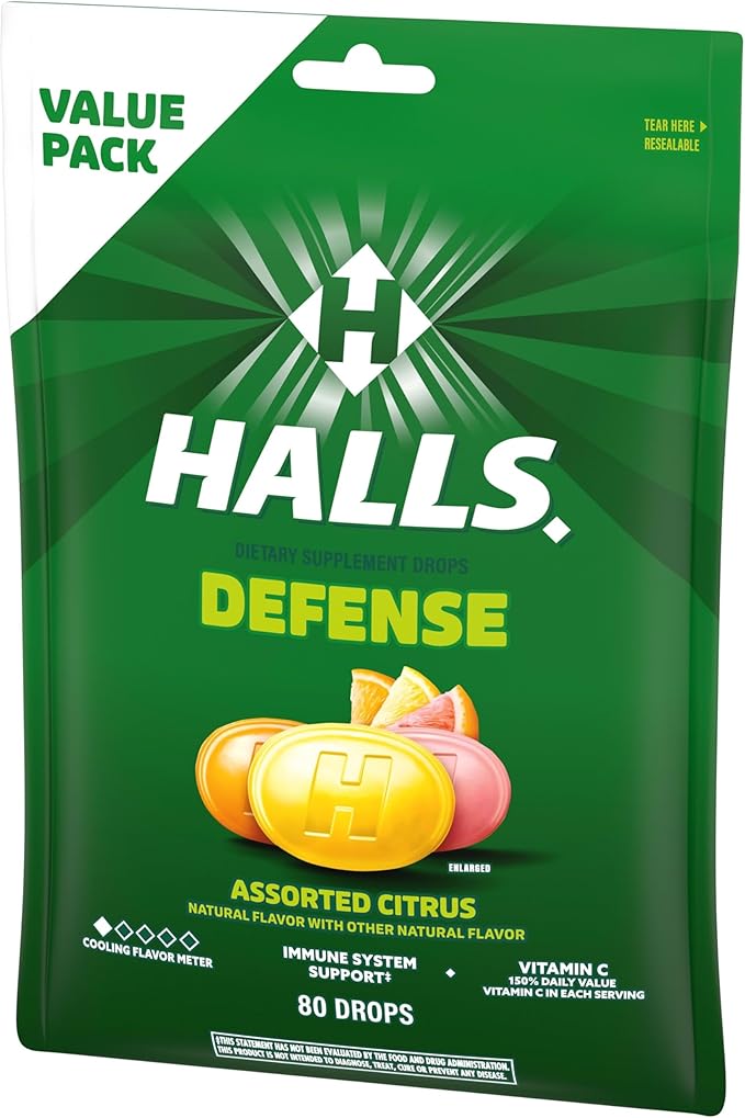 HALLS Defense Assorted Citrus Vitamin C Drops, Economy Pack, 80 Drops