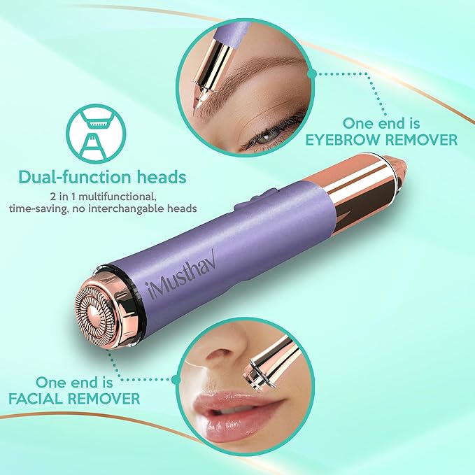 2 in 1 Eyebrow and Facial Hair Remover for Women Painless Electric Razor Epilator Trimmer Shaver with 18K Gold-Plated, USB Rechargeable, 360° LED for Flawless Eyebrow and Face Hair Removal