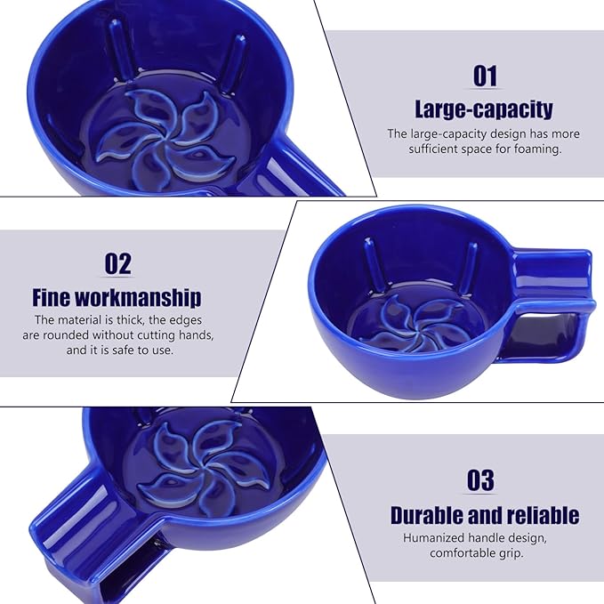 Lurrose Ceramic Shaving Soap Bowl Wide Mouth Portable Shaving Bowl Shaving Cream Bowl Bowl for Men, 1pc (blue)