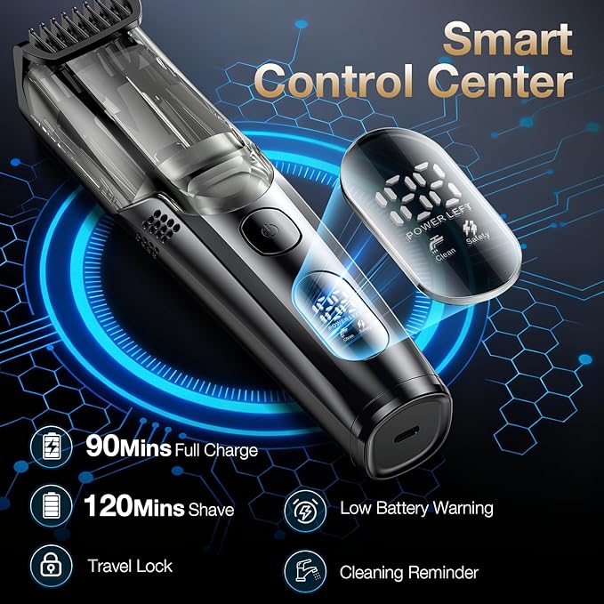 Vacuum Beard Trimmer for Men, New Version Adjustable Precision Trimming Length with 2 Comb, Electric Cordless Vacuum Trimmer for Beard, Waterproof and Rinses Easy, Blades for Skin fit, Black