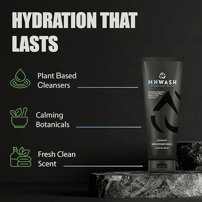 Intimate Wash for Men, 3.38 Fl Oz., Premium Postbiotic PH Balanced Groin Wash, All Day Freshness, Effective Hydrating Gentle Clean for Private Parts, Natural Men’s Hygiene, POSTBIOTICS