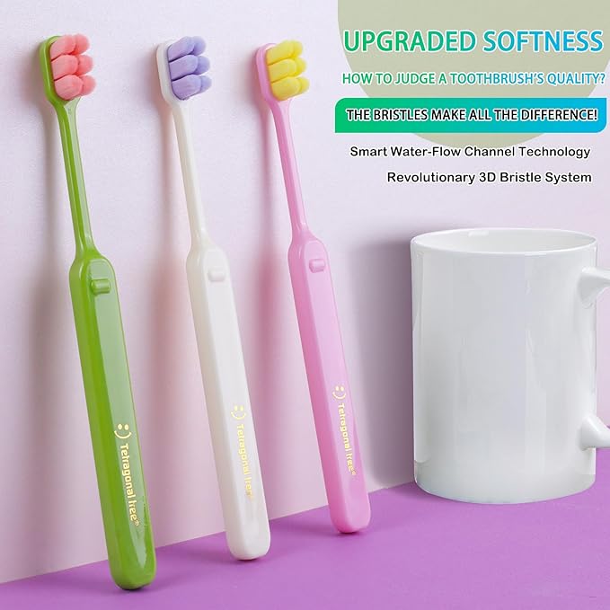 6 Count Ultra-Soft Toothbrush for Sensitive Gums – 10,000 Extra-Gentle Bristles for Adults, Pregnancy, Braces & Elderly, Gum Care, Individually Wrapped with Travel Case (Colors May Vary)