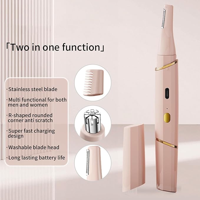 Nose Hair Trimmer and Eyebrow Trimmer for Women, 2 in1 Rechargeable Electric Shaver Razor Facial Hair Trimmer for Nose Ear Eyebrow, Pink