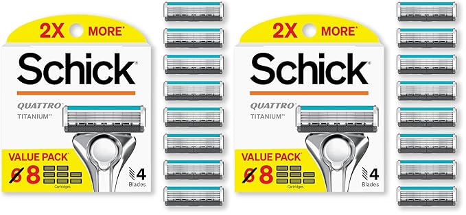 Schick Quattro Titanium Razor Refills,| Schick Razor Blades Refills,Razor-Blades for Men,Shaving Blades for Men,Quattro-Razor Refill,4 Blade-Razor Heads,(Pack of 16)