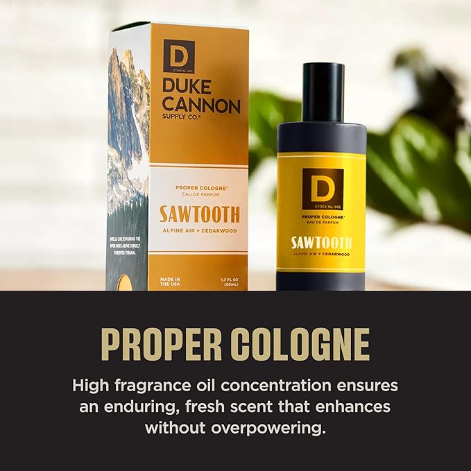 Duke Cannon Supply Co. Proper Cologne 2-Pack for Men – Sawtooth & Seawolf Eau de Parfum, Alpine Air Cedarwood + Driftwood Coastal Air Scents, Long-Lasting Masculine Fragrance, 1.7 Fl Oz.