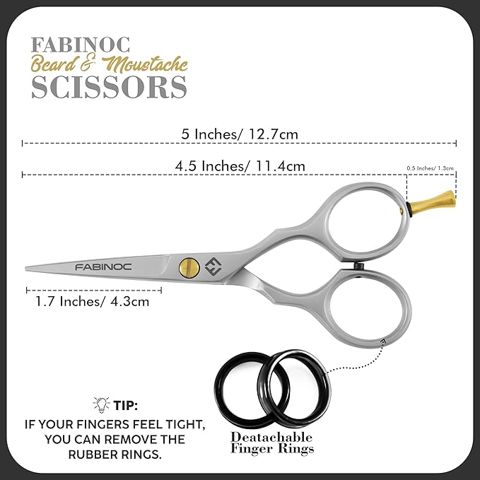 Beard and Mustache Scissors for Men 5" with 2 Combs & Pouch – German Quality Stainless Steel Hand-Forged Grooming Scissors for Facial Hair Trimming (Silver)