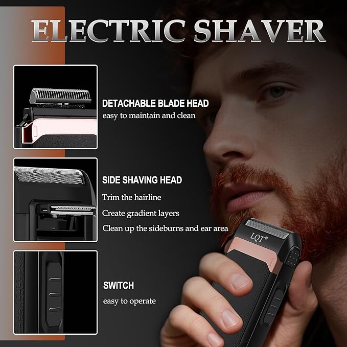 Vintage Black Professional Hair Clippers for Men, Cordless T-Blade Beard & Mustache Trimmer Kit, LED Display, Rechargeable Electric Hair Cutting Machine for Home & Barber, Best Gift for Holidays