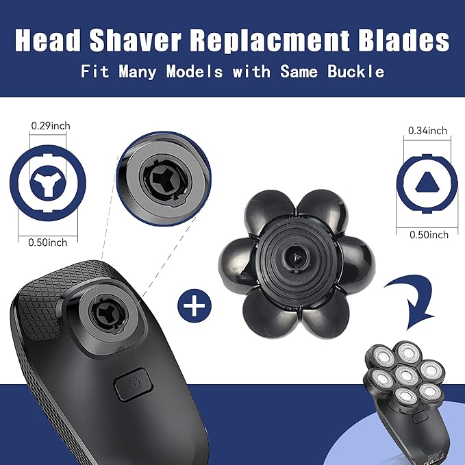 Universal Replacement Heads for Blade,Replacement Blades Compatible with Most Major Head Shaver Brands, Easy-to-Install Electric Razor Shaver Heads for Bald Men. (7 Black)