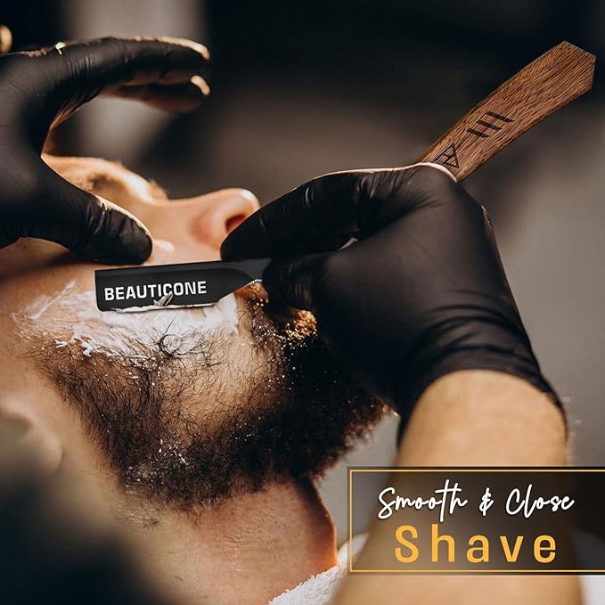 BEAUTICONE Straight Razors for Men, Straight Edge Razor with 100 Single Edge Blades, Stainless Steel, Barber Razor for Men's Shaving, Barber Shaving Knife, Wooden Handle, Slide-Out