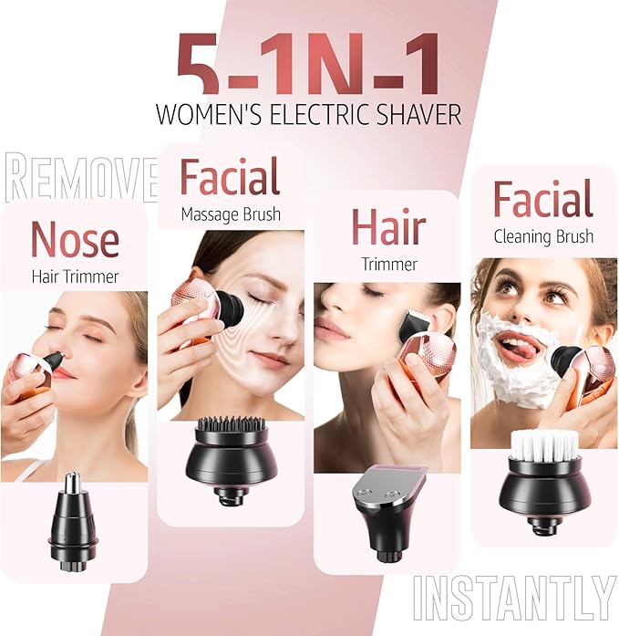 SHPAVVER Electric Razors for Women Legs: 7D Floating Head Electric Shaver - IPX7 Waterproof Wet Dry Hair Remover - LED Display & Travel Lock for Body Face Bikini (Light Pink)