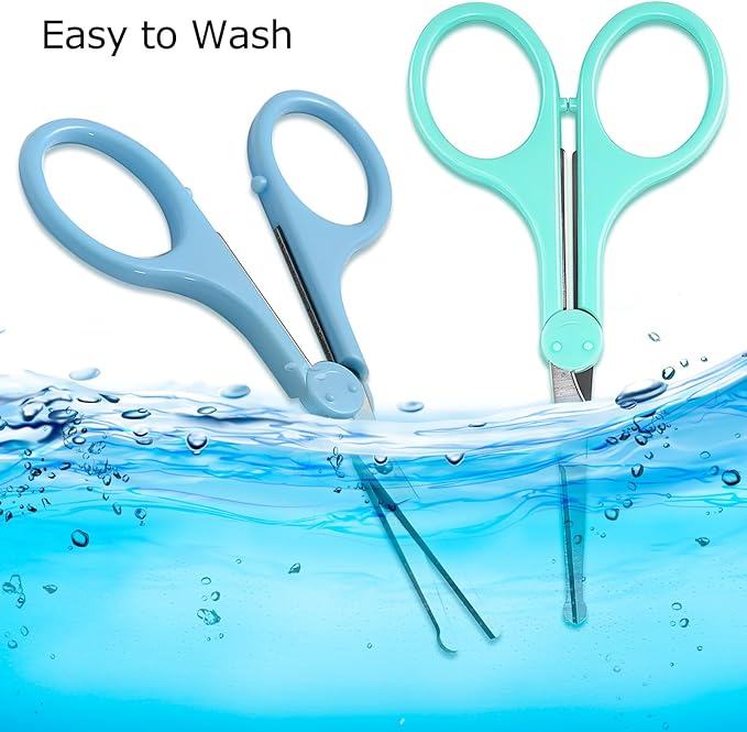2-Pack Eyebrow Scissors, Precision Small Scissors for Facial, Nose, Eyebrow, Mustache, and Beard Hair Trimming & Grooming, Safety Edge, Long Cap (Blue and Green).