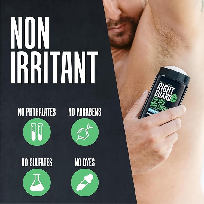 Right Guard Plant-Based Antiperspirant with Aluminum Sweat Blockers Invisible Solid Mens Deodorant, Mountain Fresh Scent, 2X Sweat Protection, 72HR Odor Control, for Sensitive Skin, 2.6 oz, 1pk