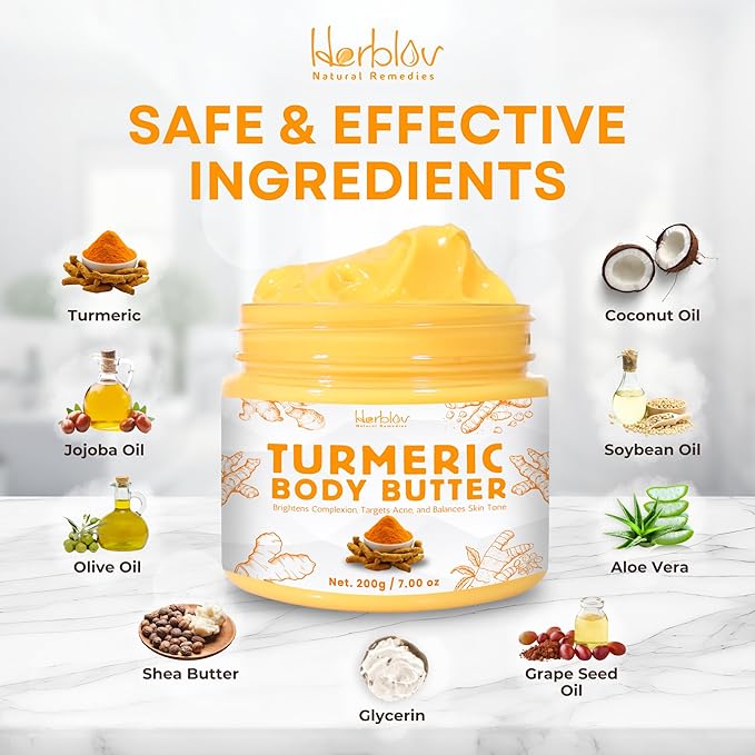 Turmeric Face Cream – All Natural Skin Brightening Lotion – Turmeric Whipped Body Butter for Dark Spots, Hyperpigmentation – Turmeric Skincare Cleanses, Fights Acne, Evens Tone, Scars, Sun Damage