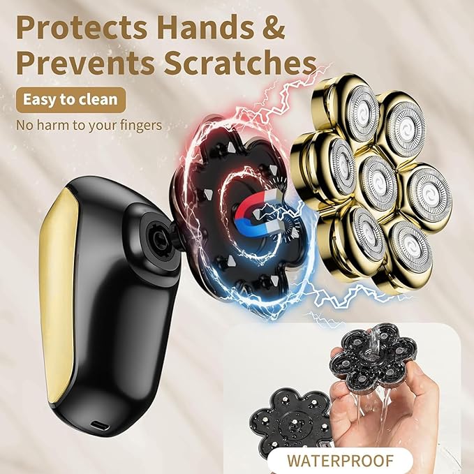 SHPAVVER Head Shavers for Bald Men: 5-in-1 Upgraded Electric Razor - IPX7 Waterproof Shaving Grooming Kit for Balder - Turbo Speed & Precision Blades Valentine's Day Gifts (Ink Gold)