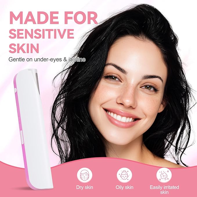 Sonic Dermaplaning Facial Hair Remover for Women, Gentle Peach Fuzz Removal Tool, Precision Control, Safe for Sensitive Skin, Portable & Rechargeable At-Home Skincare (Cameo Pink)
