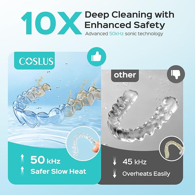 COSLUS Sonic Retainer Cleaner Machine: Cordless Professional Dental Cleaning Pod for Retainer, Aligner, Night Guard Deep Cleaning - Rechargeable Mini Travel Design, Quiet for Home Use with Timer