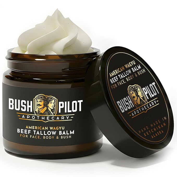Bush Pilot Wagyu Beef Tallow Balm for Face, Body and Bush - Handmade in Alaska USA, Small Batch Moisturizer with Honey, Beeswax, Shea Butter - Non-Greasy, Fast Absorbing for Men & Women