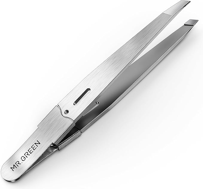 MR.GREEN Tweezers,Professional Precision Eyebrow Tweezers for Women and Men, Tweezers for Facial Hair Women, Stainless Steel Slanted Hair Removal Tweezers, Eyebrow Plucker, Ingrown hair tweezers