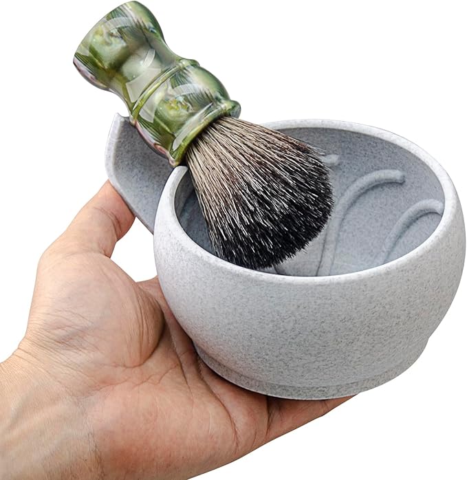 Grandslam Shaving Soap Bowl Kit For Men, Shaving Brush and Bowl, Shaving Bowl with Ridges, Shaving Mug with Brush Stand, Shaving Soap Bowl with Knob Handle, Great for Traveling and Use at Home