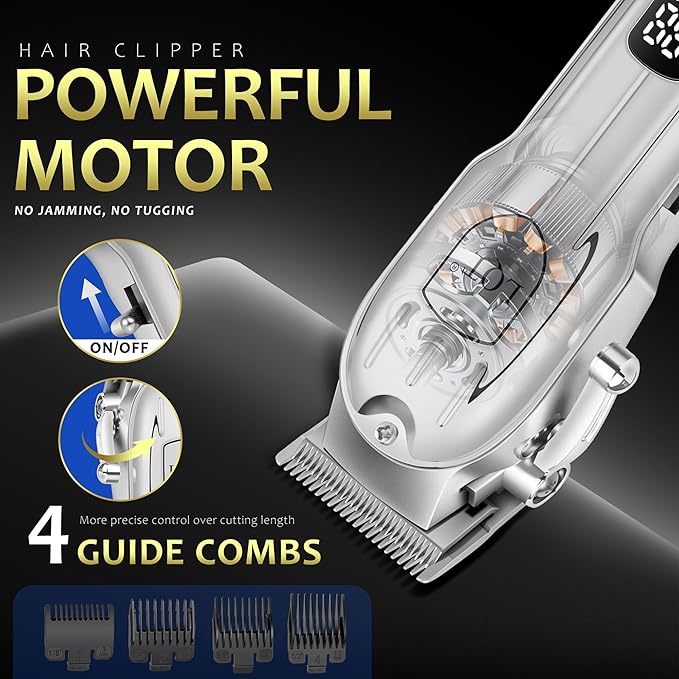 Hair Clippers for Men with LED Display, 4-Piece Cordless Grooming Kit with Hair Clipper, Beard Trimmer, Foil Shaver & Nose Trimmer, Complete Set for Home Barber