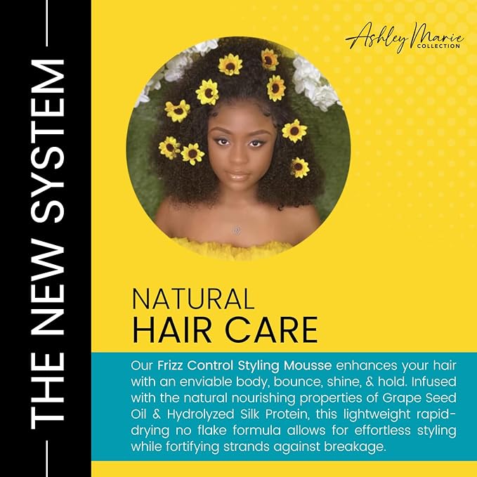 The Hair Diagram - Ashley Marie Styling Mousse with Frizz Control - Natural Ingredients - Volumizing & Moisturizing Mousse - Quick Dry, No Flake Formula - Color Safe - Paraben & Sulfate Free - 7oz