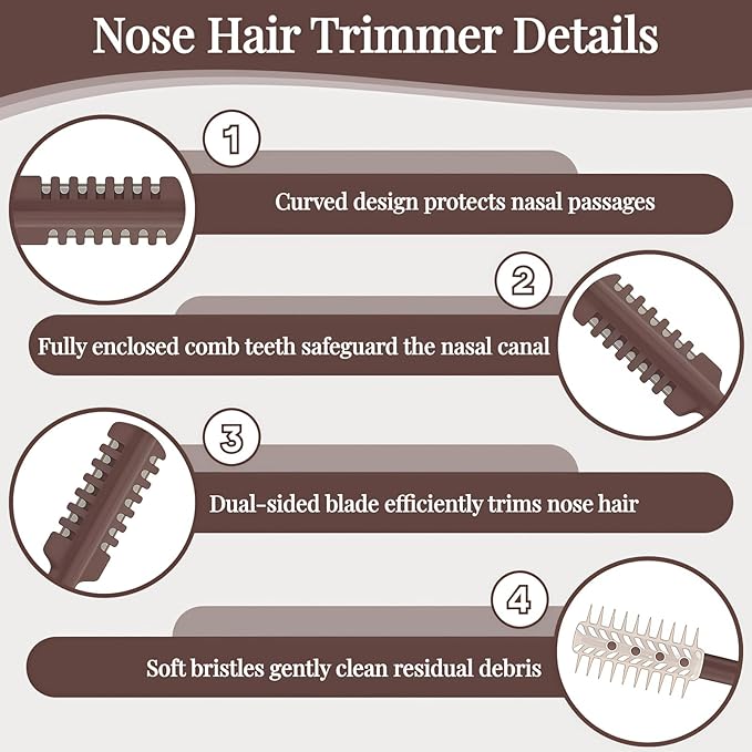 2026 Upgraded 2-in-1 Nasal Hair Cutter, 360° Rotating Double-Sided Blade, Washable Portable Grooming Tool for Men & Women, Travel Essential, 3-Pack (Coffee)
