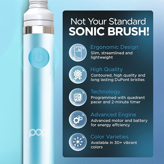 Pop Sonic Electric Toothbrush (Hawaiian Blue) - Travel Toothbrushes w/AAA Battery | Kids Electric Toothbrushes with 2 Speed & 15,000-30,000 Strokes/Minute, Dupont Nylon Bristles