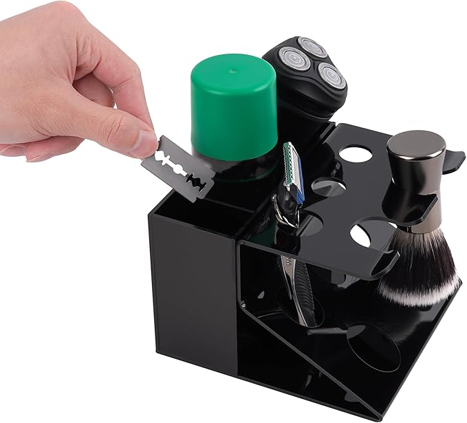 Linkidea Electric Shaver and Razor Stand, Bathroom Shaving Organizer Compatible with GilletteLabs Exfoliating Bar, Heated Razor Bugatti, ProGlide Shield Power (Black)