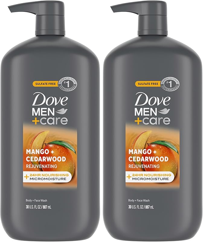DOVE MEN + CARE body and face wash rejuvenating mango + cedarwood for Men, with 24-Hour Nourishing Micromoisture Technology, 30 oz,(Pack of 2)