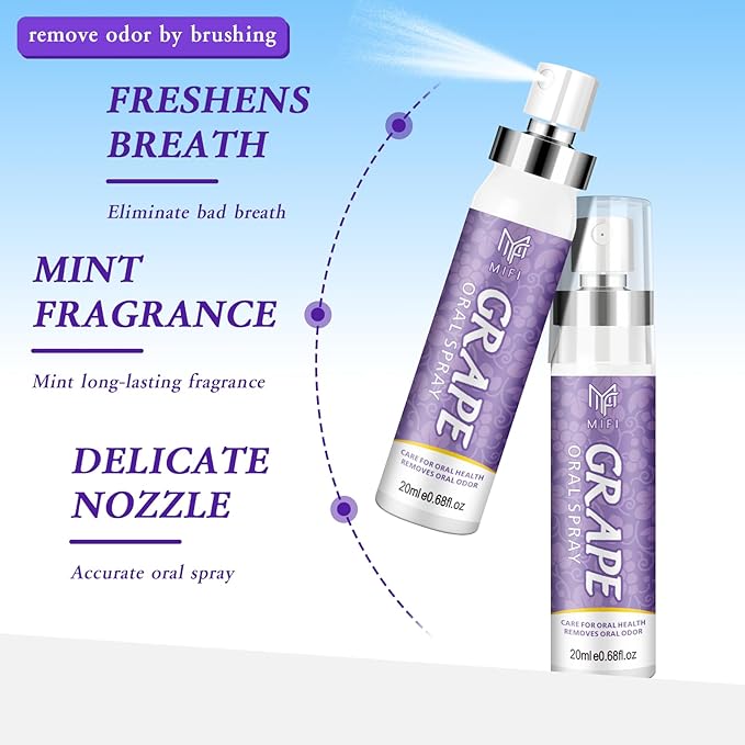PEGO Oral Breath Spray,Mouth Spray Breath Fresheners,Dry Mouth Spray,Sugar-Free,Portable Long Lasting Refreshing,Fights Bad Breath for Adults,pH Balanced,Travel Size(Grape Flavor*2Pack)