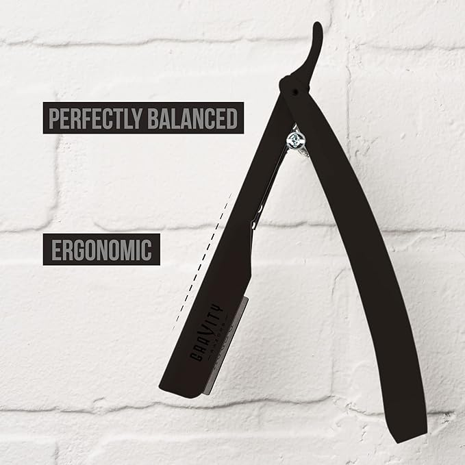 GRAVITY RAZORS Professional Straight Razor Kit – Ultra Exposure, Includes 10 Premium Blades, 2mm Exposed, Matte Black