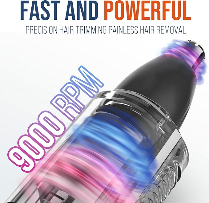 7AM2M Personal Care Electric Nose and Ear Hair Trimmer – Rechargeable, 9000 RPM High-Speed Precision Cutting, Detachable Washable Blade, Portable Design Black