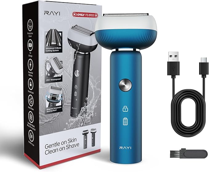 Electric Shaver for Men with Floating Arc 3-Blade, 9000 RPM, Magnetic Head, 1 Hour Fast Type-C Charging, IPX7 Waterproof, Skin-Friendly Blade for Smooth Shaving, Navy