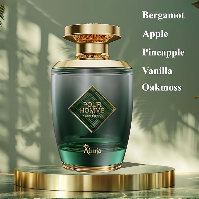 AHUJA Pour Homme Eau de Parfum for Men 3.4 fl oz – Long Lasting Men’s Fragrance w/Citrus & Fruity Notes – Original Cologne for Men – Bold, Elegant & Luxury Perfume Gift for Him – Premium EDP Scent