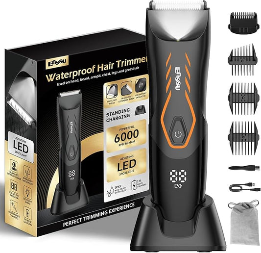 Manscape Body Hair Trimmer for Men, Pubic Groin Hair Trimmer for Men with Safe Blade,Cordless Ball Shaver w/Light, Charging Dock,Waterproof Body Groomer Man,LED Display,1H Charge,Orange
