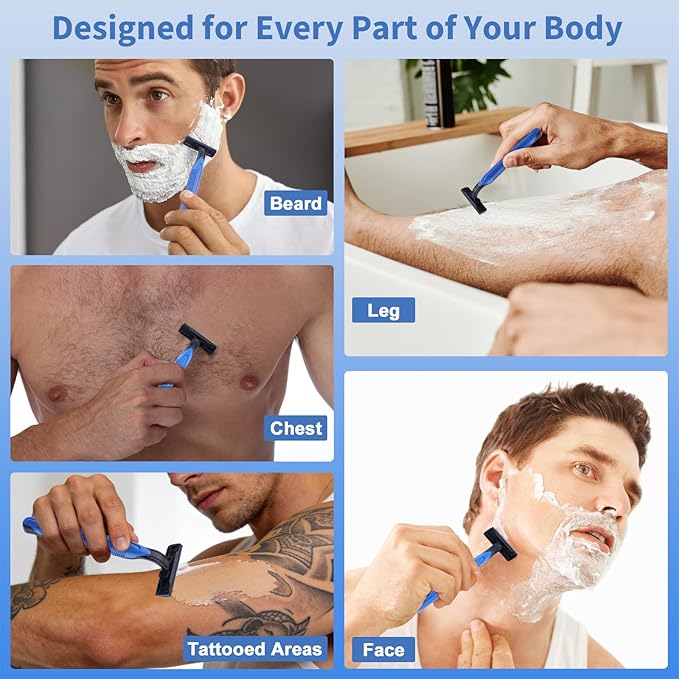 6 Pack Disposable Razors Bulk with Shaving Cream (10g) for Men, Shaving Kit for Men, Twin Blade Disposable Razors and Travel Cream, Individually Wrapped Toiletries for Homeless Shelter Hotel