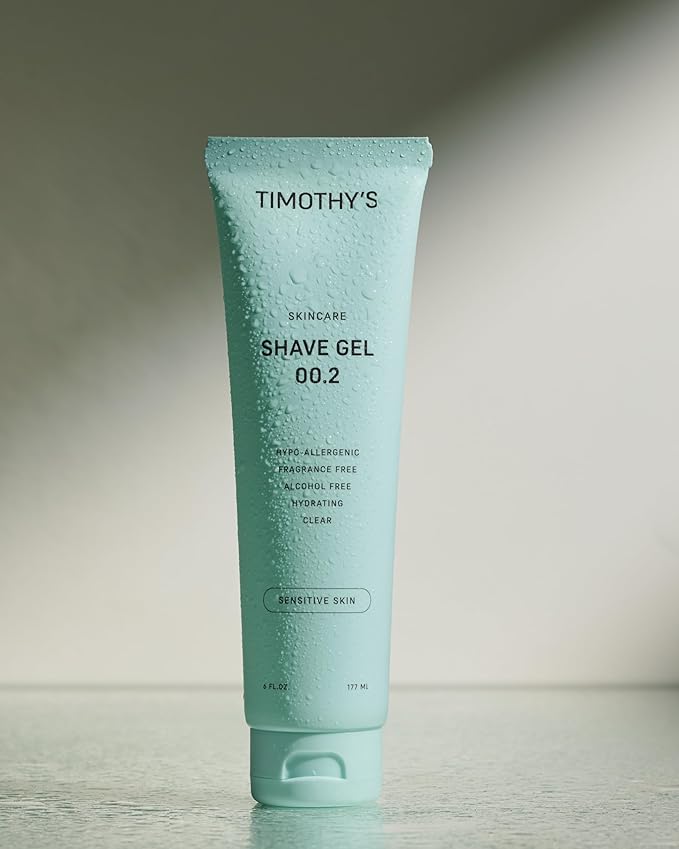 Timothy's Unscented Shave Gel, Free of: Alcohol, Parabens, Fragrance and SLS, Clear and Transparent, Slick and moisturizing, 6 ounce